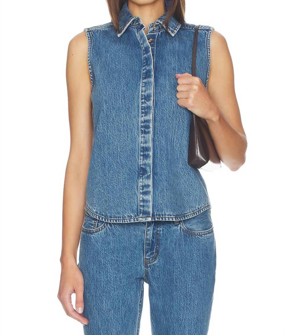 NEW STILL HERE emma sleveless denim top in classic blue
